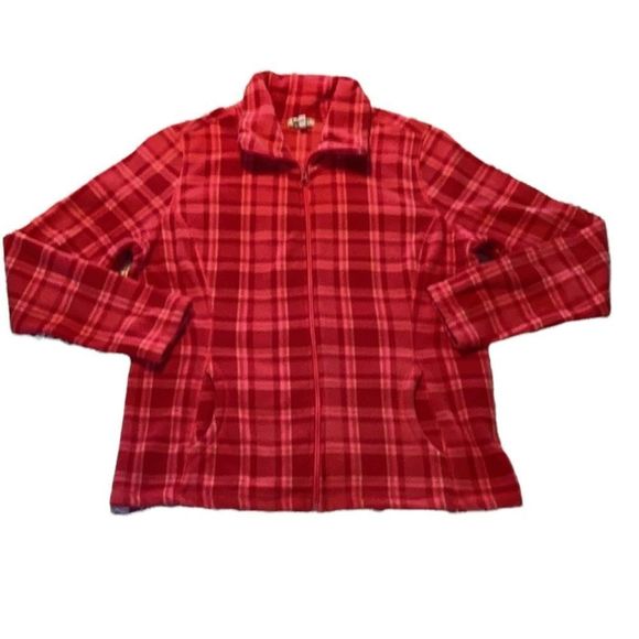 Red Plaid Zip up fleece Jacket XL - Picture 4 of 6